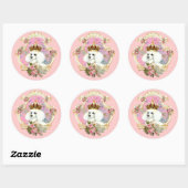 White Poodle Princess n roze rozen Ronde Sticker (Vel)