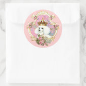White Poodle Princess n roze rozen Ronde Sticker (Tas)