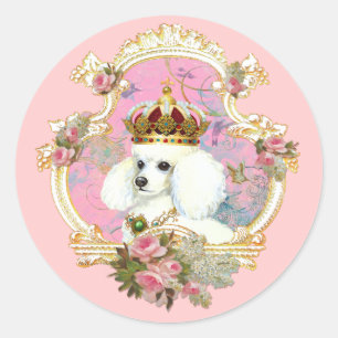 White Poodle Princess n roze rozen Ronde Sticker