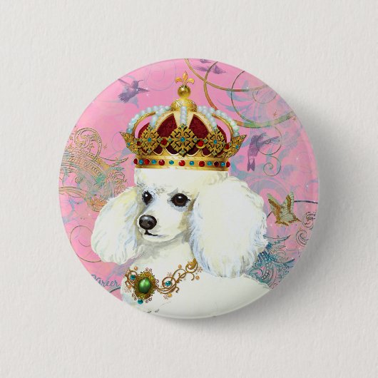 White Poodle Princess with Hummingbird Ronde Button 5,7 Cm (Voorkant)