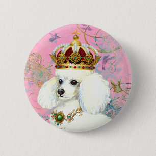White Poodle Princess with Hummingbird Ronde Button 5,7 Cm