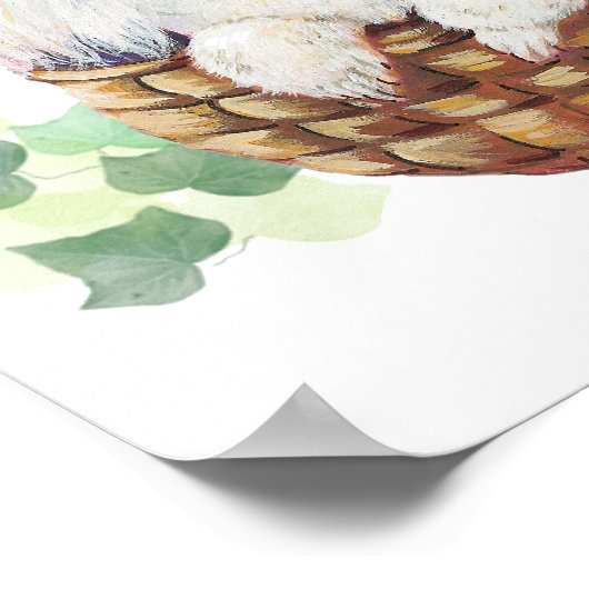 White Poodle Puppy in een mandje Art Print (Hoek)