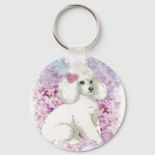 White Poodle Puppy Lilacs Art Design Sleutelhanger