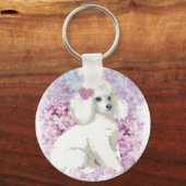 White Poodle Puppy Lilacs Art Design Sleutelhanger (Voorkant)