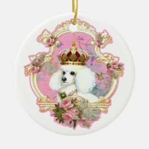 White Poodle Queen-kerstversiering Keramisch Ornament