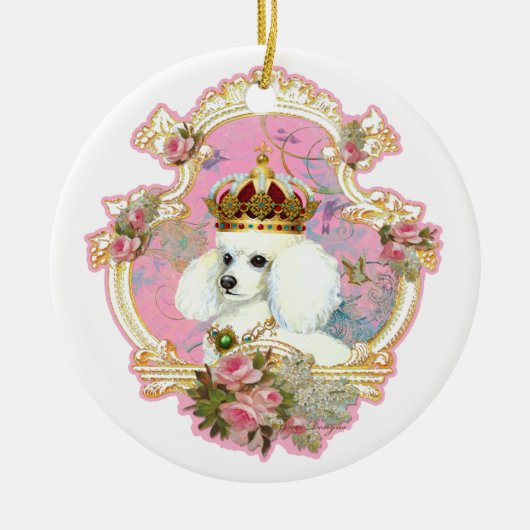 White Poodle Queen-kerstversiering Keramisch Ornament (Voorkant)
