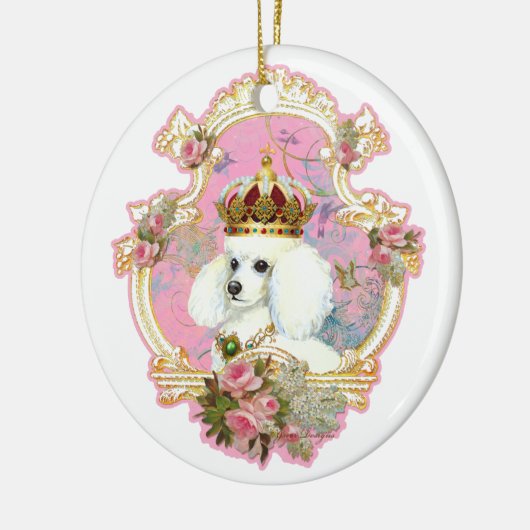 White Poodle Queen-kerstversiering Keramisch Ornament (Links)