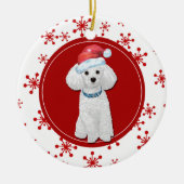 White Poodle Red Snowflake Border Keramisch Ornament (Voorkant)
