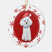 White Poodle Red Snowflake Border Keramisch Ornament (Links)
