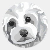 White Poodle Ronde Sticker (Voorkant)