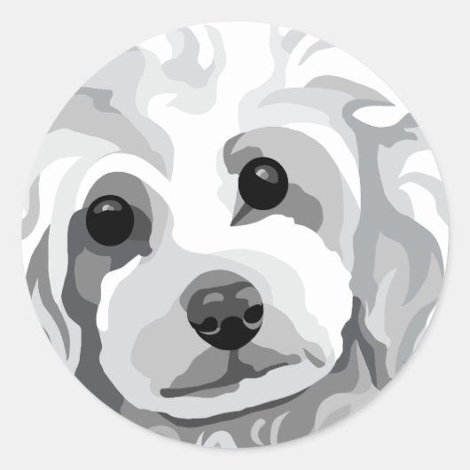 White Poodle Ronde Sticker (Voorkant)