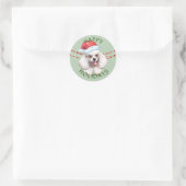 White Poodle Santa Hat Prettige feestdagen Ronde Sticker (Tas)