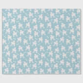 White Poodles and Bows Pattern Blue Cadeaupapier (Vlak)