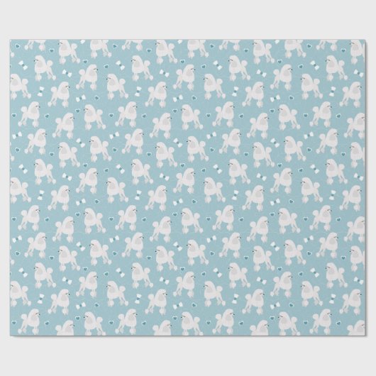 White Poodles and Bows Pattern Blue Cadeaupapier (Vlak)