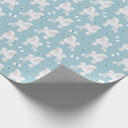 White Poodles and Bows Pattern Blue Cadeaupapier (Hoek)