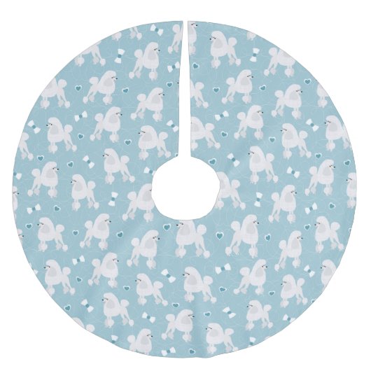 White Poodles and Bows Pattern Blue Kerstboom Rok (Voorkant)