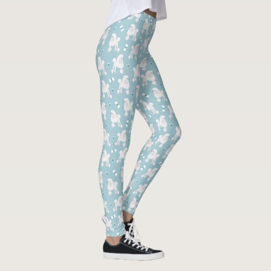 White Poodles and Bows Pattern Blue Leggings (Rechts)