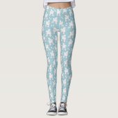 White Poodles and Bows Pattern Blue Leggings (Voorkant)
