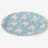 White Poodles and Bows Pattern Blue Papieren Bordje (Gekanteld)