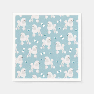 White Poodles and Bows Pattern Blue Servet
