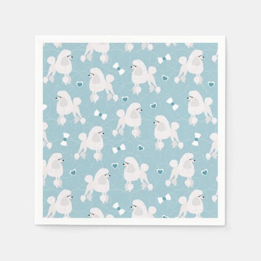 White Poodles and Bows Pattern Blue Servet (Voorkant)