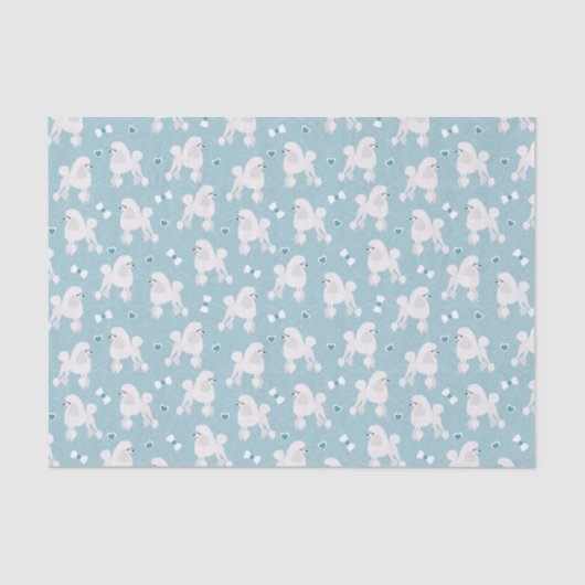 White Poodles and Bows Pattern Blue Tissuepapier (Voorkant)