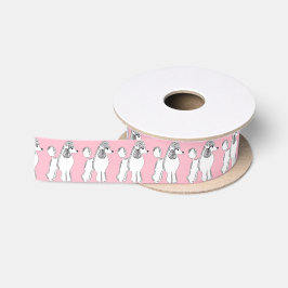 White Poodles Pattern Blush Pink Satin Ribbon Satijnen Lint