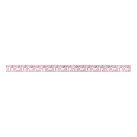 White Poodles Pattern Blush Pink Satin Ribbon Satijnen Lint (Voorkant)