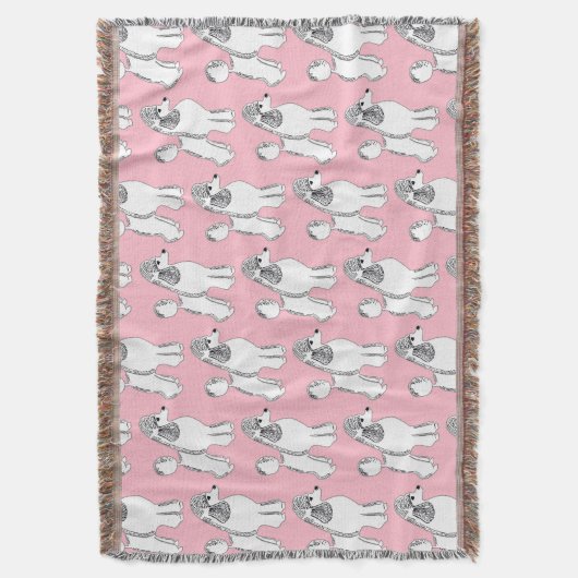 White Poodles Pattern Blush Pink Throw Blanket Deken (Voorkant Verticaal)