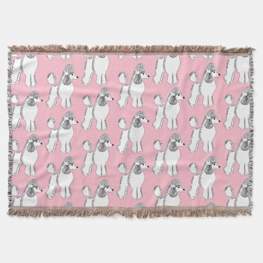 White Poodles Pattern Blush Pink Throw Blanket Deken (Voorkant)