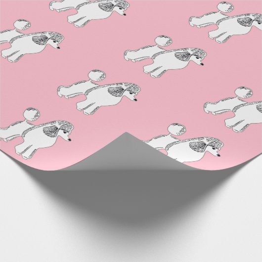White Poodles Pattern Blush Pink Wrapping Paper Cadeaupapier (Hoek)