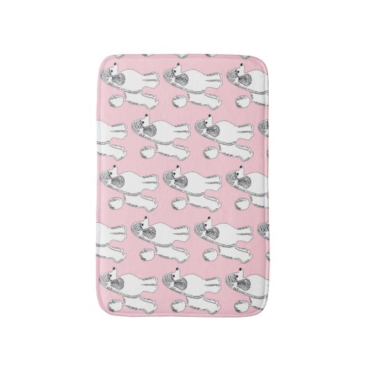White Poodles Pattern Light Pink Bath Mat (Voorkant Verticaal)