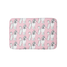 White Poodles Pattern Light Pink Bath Mat