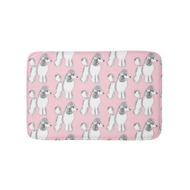 White Poodles Pattern Light Pink Bath Mat