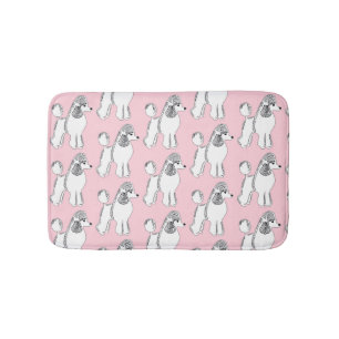 White Poodles Pattern Light Pink Bath Mat