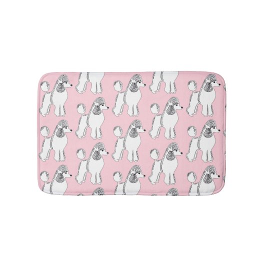 White Poodles Pattern Light Pink Bath Mat (Voorkant)