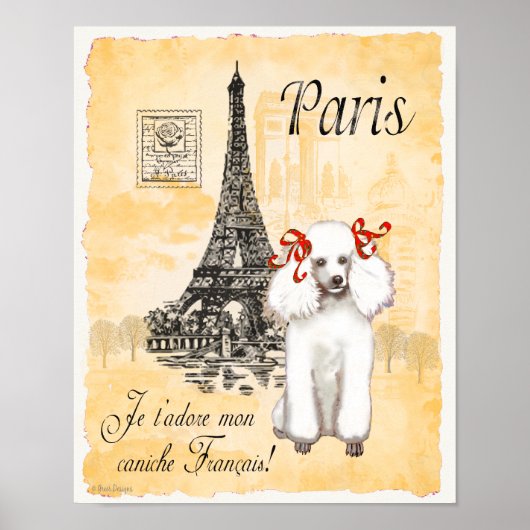 White poolse Paris Eiffel Tower Print (Voorkant)