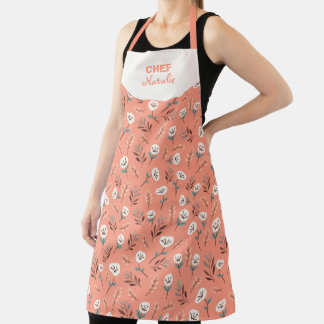 White Poppies Custom Name Apron Schort