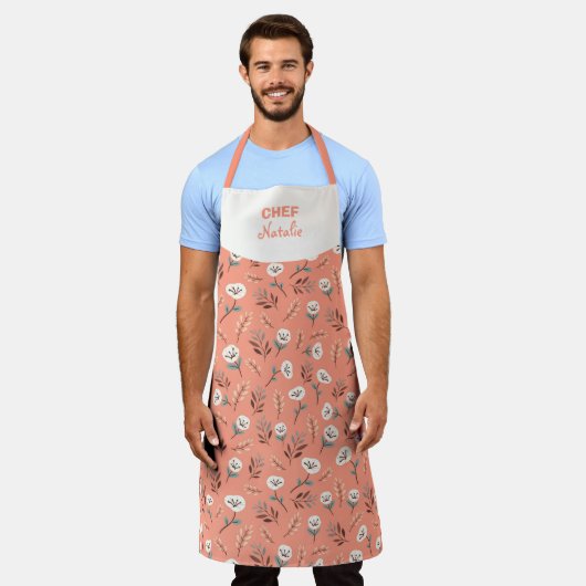 White Poppies Custom Name Apron Schort (Gedragen)