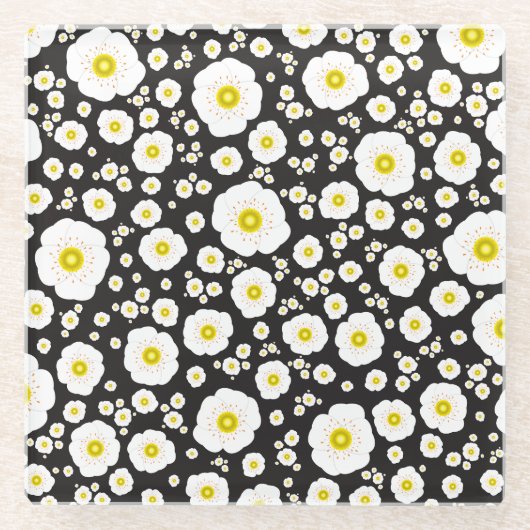 White Poppies Glass Onderzetter Glazen Onderzetter (Voorkant)