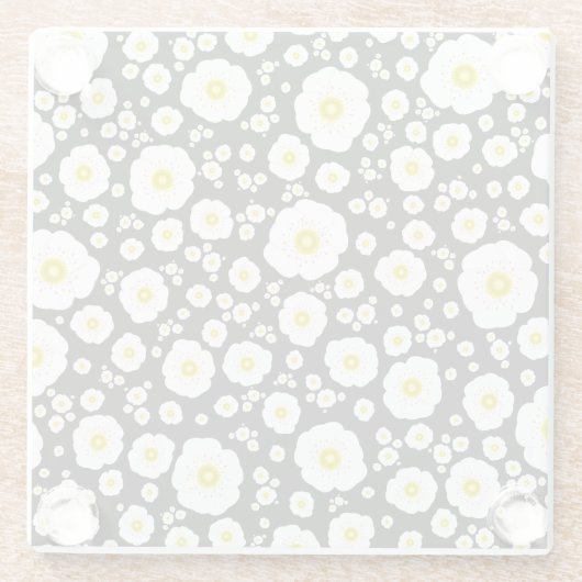 White Poppies Glass Onderzetter Glazen Onderzetter (Achterkant)