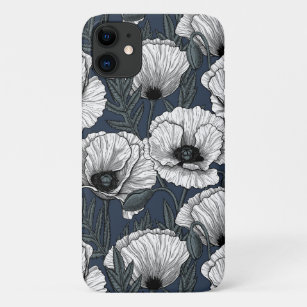 White poppies on navy Case-Mate iPhone case