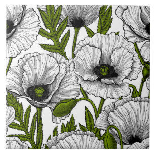 White poppies on white tegeltje