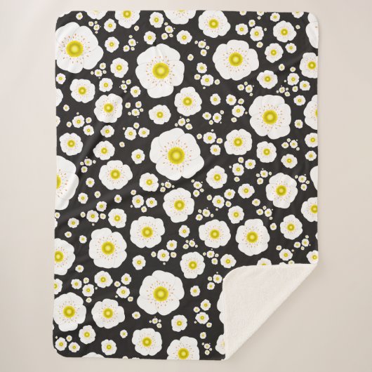 White Poppies Sherpa Deken (3 maten) (Voorkant)