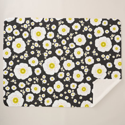 White Poppies Sherpa Deken (3 maten) (Voorkant (horizontaal))