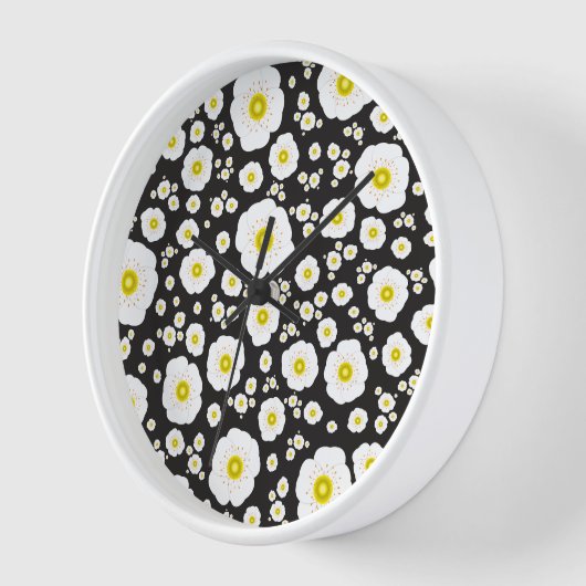 White Poppies Wood Framed Clock (Hoek)