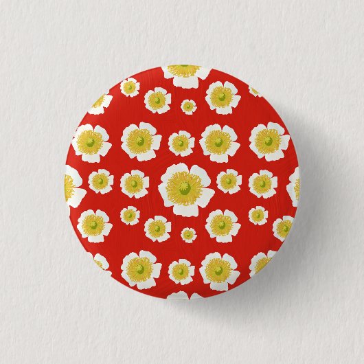 White Poppy Design on Button (Voorkant)