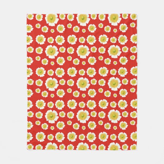 White Poppy Design on Fleece Blanket (Voorkant)
