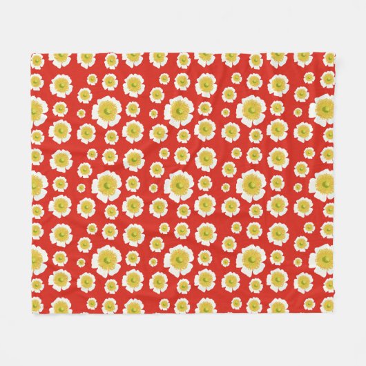 White Poppy Design on Fleece Blanket (Voorkant (Horizontaal))