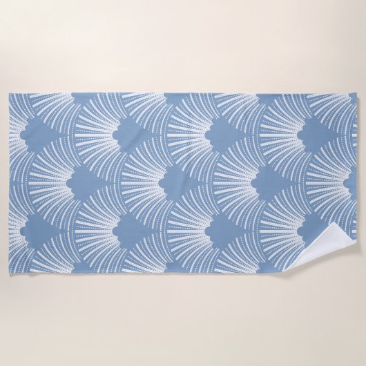 White & Powder Blue Art-Deco Pattern Strandlaken (Voorkant)